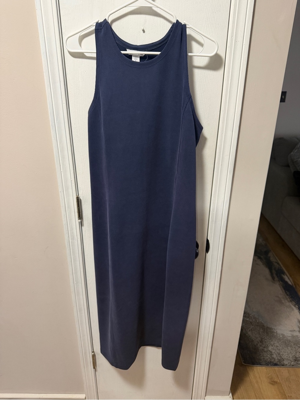Athleta Navy rib midi tank dress large NWT